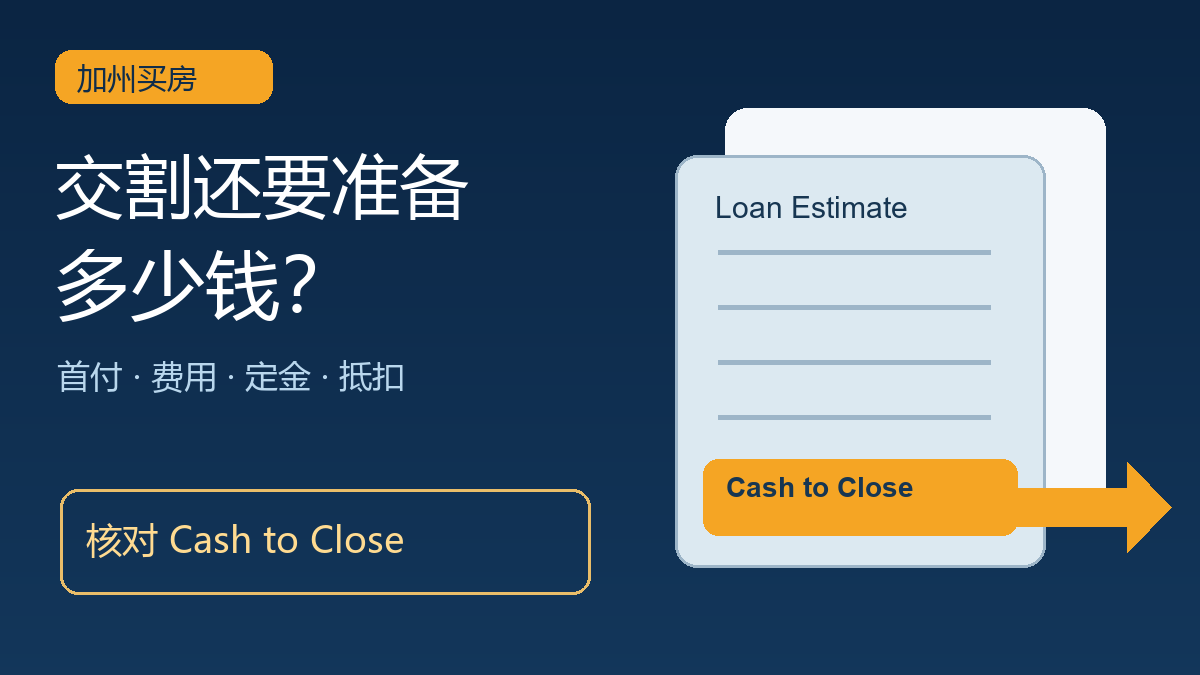 加州买房交割现金核对：首付、费用、定金和抵扣