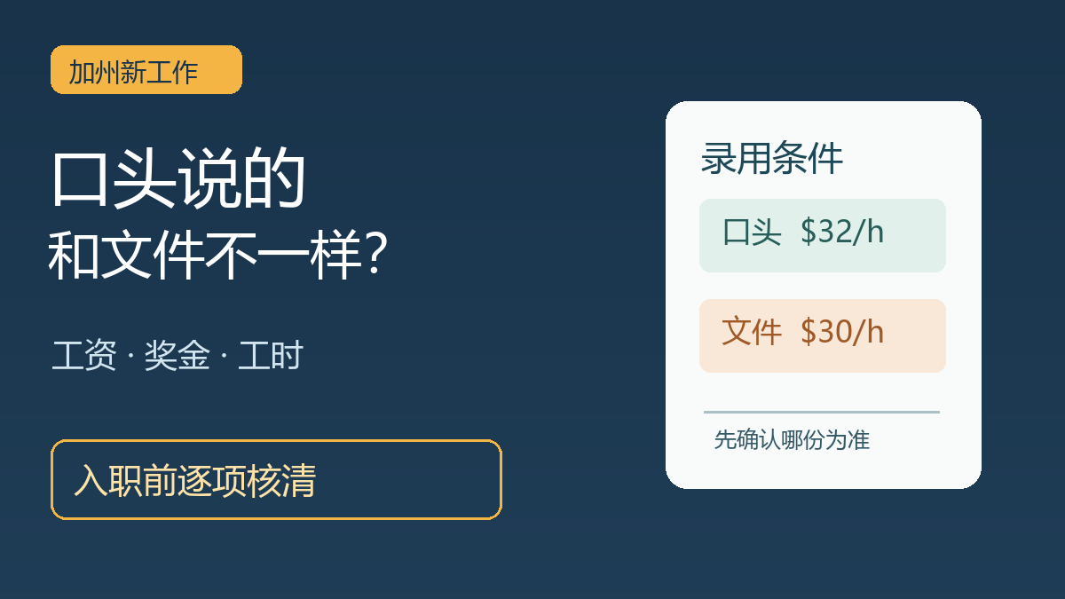 加州录用前核对口头薪资与书面文件中的工资、奖金、工时