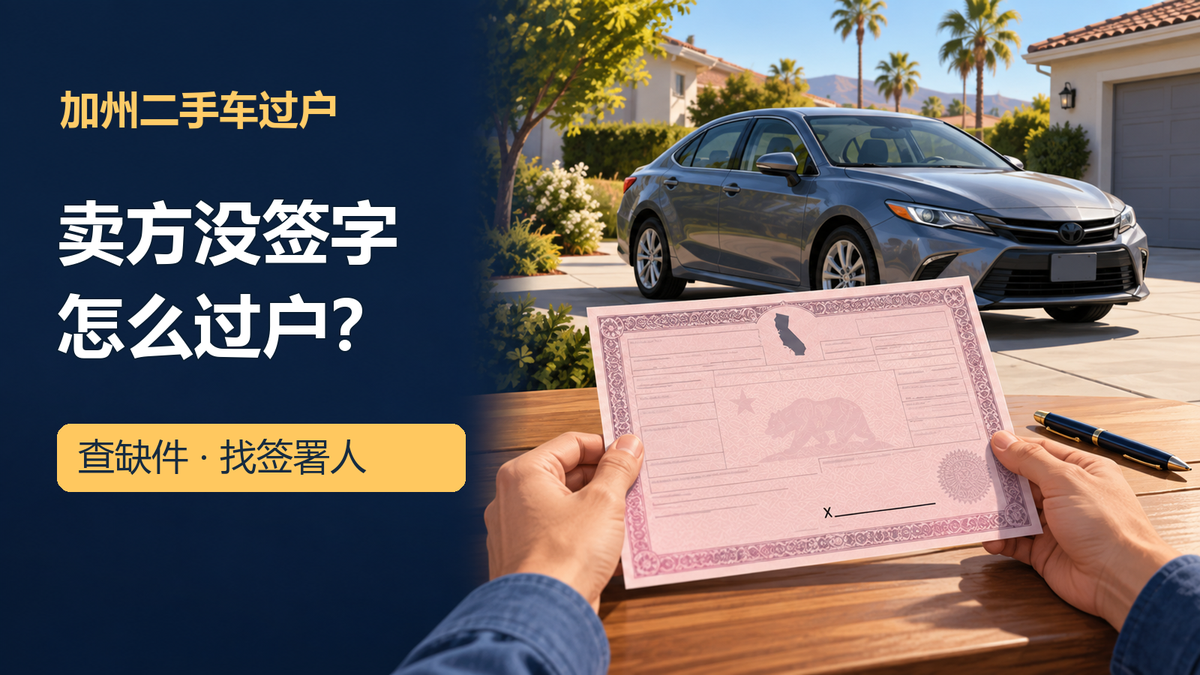 加州私人二手车产权文件缺少卖方签字，买家核对补件