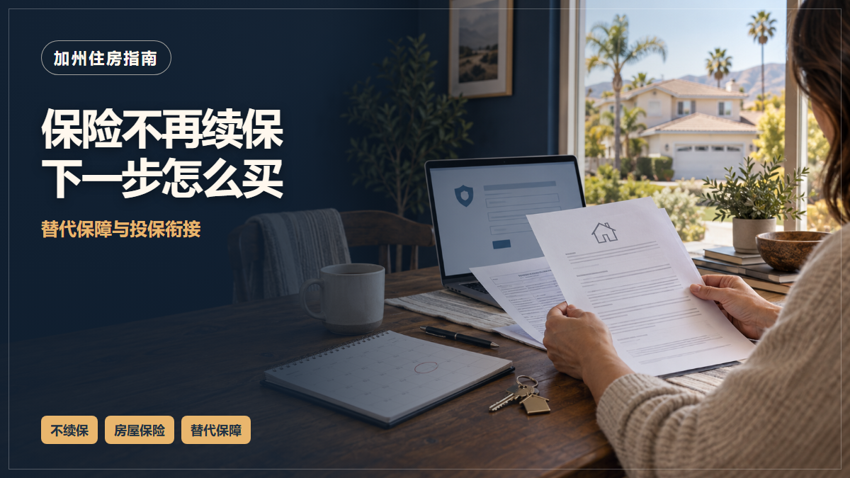 场景示意：住宅与保险资料；保险不再续保下一步怎么买，替代保障与投保衔接。