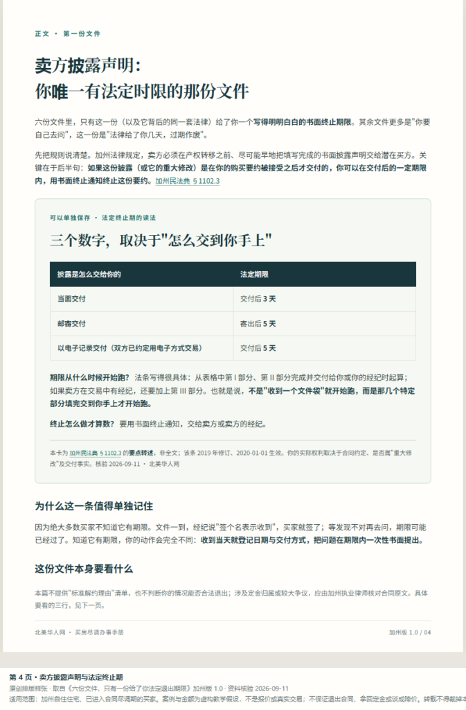 加州买房尽调期文件核对指南:六份文件与 TDS、NHD 终止期限