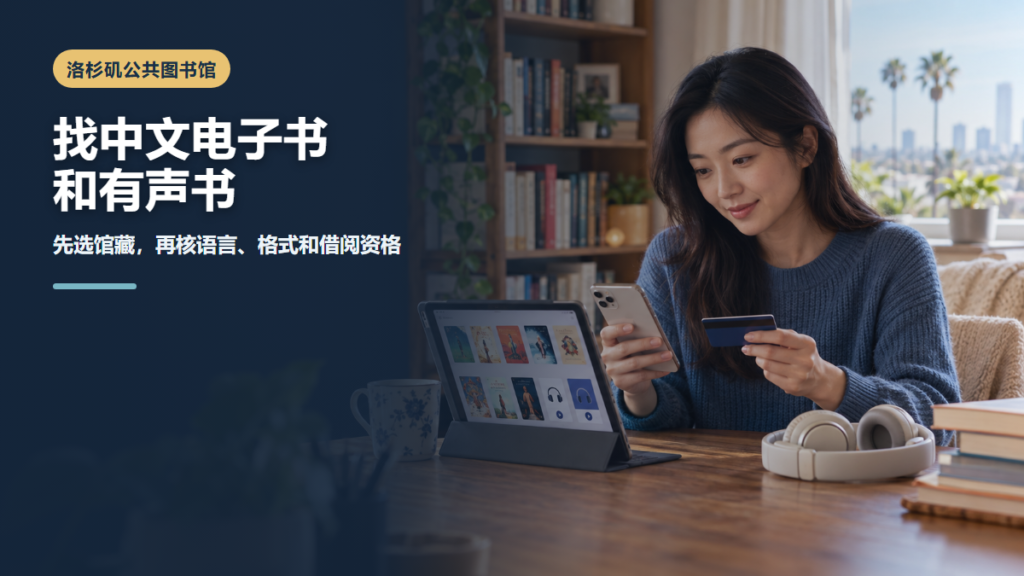 洛杉矶图书馆找中文电子书和有声书：先选馆藏，再核语言、格式和借阅资格