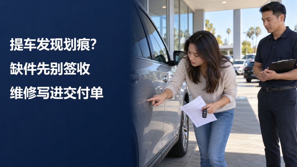 加州车行提车发现划痕或配置不符：留证并写清交付处理