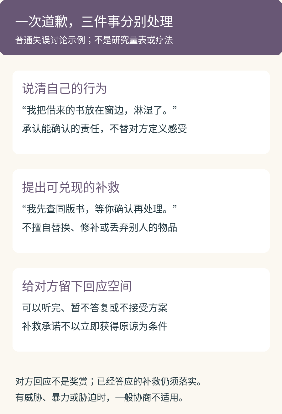 一次普通道歉的三条线:说明行为与责任,提出并落实补救,让对方保留回应空间
